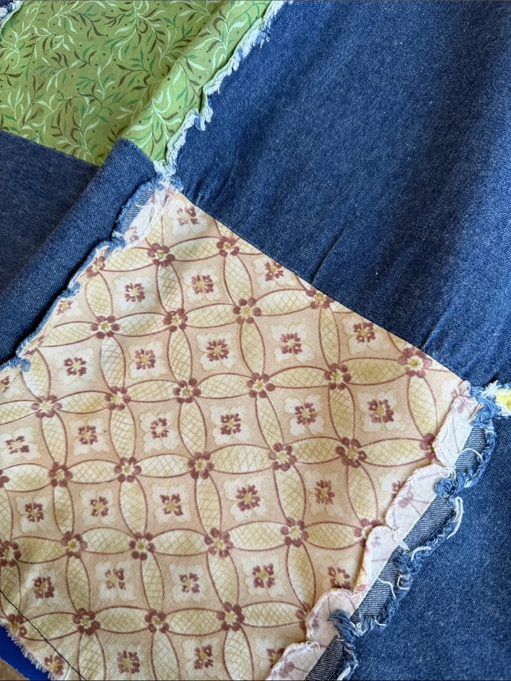 Handmade Denim Rag Quilt Throw 58x60 Blue Jean Patchwork Rustic Farmhouse